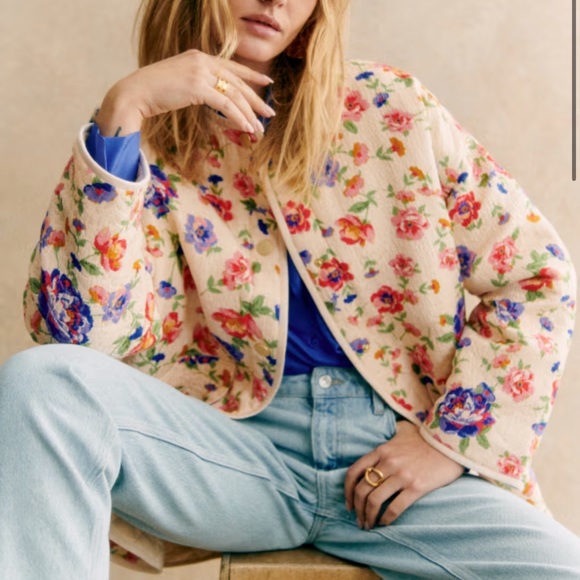 Sezane Jackets & Blazers - Sezane Floral Cream Jacket with Multicolor Roses